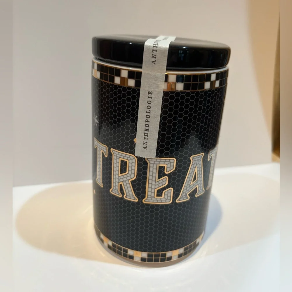 Anthropologie Medium Canister Black and White Bistro Halloween Treat Jar - Picture 8 of 9
